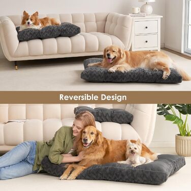 Килимок для собак великих порід EHEYCIGA, 104x68 см, XL, штучне хутро та льон, темно-сірий