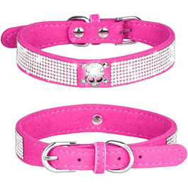 Нашийник для собак та котів Haoyueer зі стразами, м'яка замша, рожевий (M)