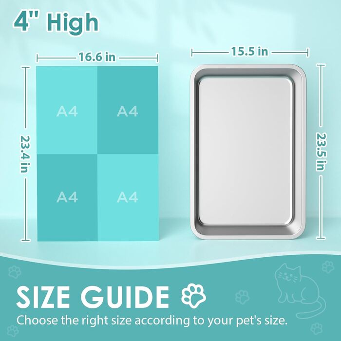 IKITCHEN Великий лоток для котів з нержавіючої сталі (50x35x20 см), туалет для котів та кроликів, без запаху, без плям, антикорозійний, з гладкою поверхнею та антиковзким гумовим дном