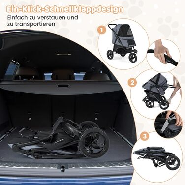 Візок для тварин Costway, розкладний, до 25 кг, для собак та котів, 3 колеса, регульований дах, сітчасте вікно, кошик та подушка, сірий