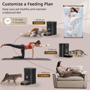 Автомат годування котів Balimo 3L з Wi-Fi, інтелектуальний диспенсер для котів/собак, з підсвічуванням та мискою з нержавіючої сталі 304, керування через додаток, 1-10 прийомів їжі на день, білий/чорний