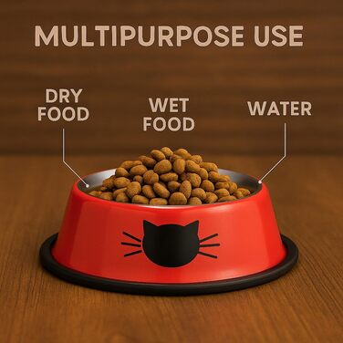 PAWPOURRI Миски для котів з нержавіючої сталі, протиковзкі, 2 шт. (230 мл, синій та червоний)