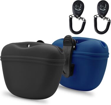 Силіконовий контейнер для ласощів AUDWUD з кліпсою - зручний тренувальний контейнер з магнітною застібкою та кліпсою для поясу - BPA-free, 2 шт. (Темно-сірий + Морська синя)