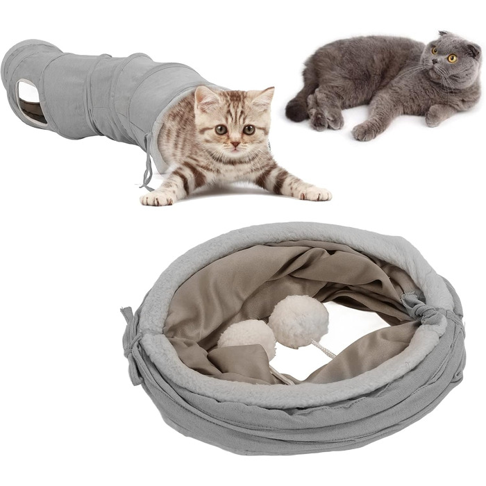 Туннель для котів Nimomo, складаний, S-подібний з іграшкою-м'ячиком, інтелектуальна іграшка для кошенят, кроликів та маленьких тварин