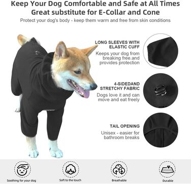 Піжама для собак великих і середніх порід, еластична, для дорослих, чорна (2XL)