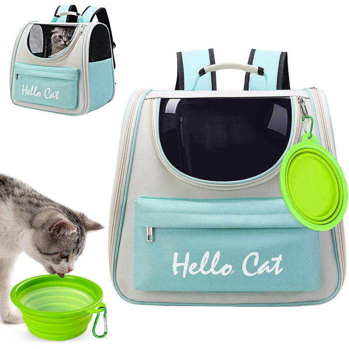 Рюкзак для тварин Surmounty з сіткою, складаний рюкзак для кота/собаки з мискою для подорожей, водонепроникний оксфорд, до 15 кг (зелений)