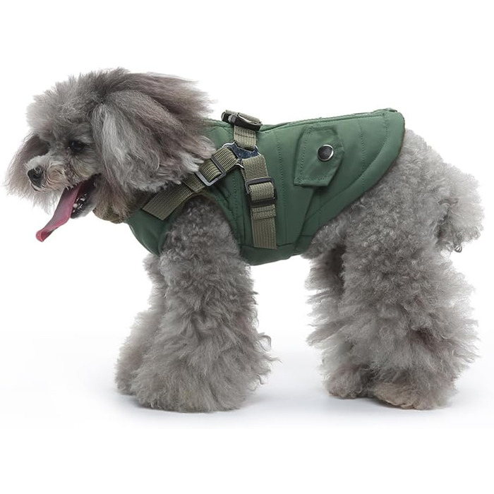 Вітростійка куртка для собак, тепла жилетка для цуценят та собак середніх розмірів, зелена, XL. З D-початком та блискавкою на спині.