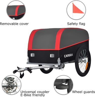 Фahrrad Lastenanhänger Tiggo VS Cargo: великий вантажний причіп для велосипеда, 75x46 см, 120 літрів, зелений (червоний)