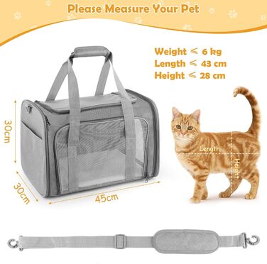 Транспортна сумка для кота та собаки, 45x30x30 см. Складана, дихаюча переноска для тварин для подорожей на авто.