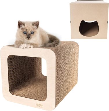 Кігтеточка для котів з картону | Міцна, велика, 2в1 з будиночком | 37 x 30 x 30 см