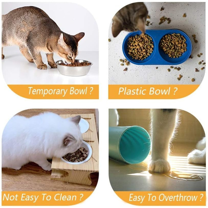 Керамічні миски для собак та котів з дерев'яною підставкою | VIKEDI | Керамічні миски для корму та води для тварин