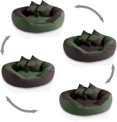 BedDog® Hundebett SABA 4в1: овальне/кругле, велике, з бортиком, для дому та вулиці, L, Mystic, зелено-коричневе, 65x50x23 см