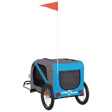 Транспортна переноска для домашніх тварин на колесах, візок для собак, причіп для велосипеда для собак, блакитний та сірий, Оксфордська тканина та залізо для маленьких собак та котів