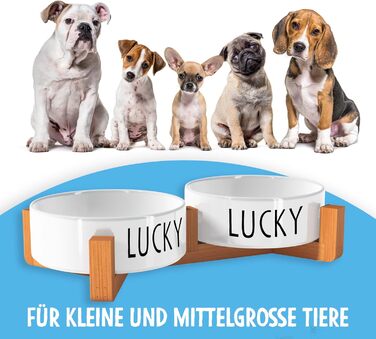 Персоналізована годівниця для собак OWLBOOK з іменем - подвійний набір з кераміки та бамбуку, 300 мл