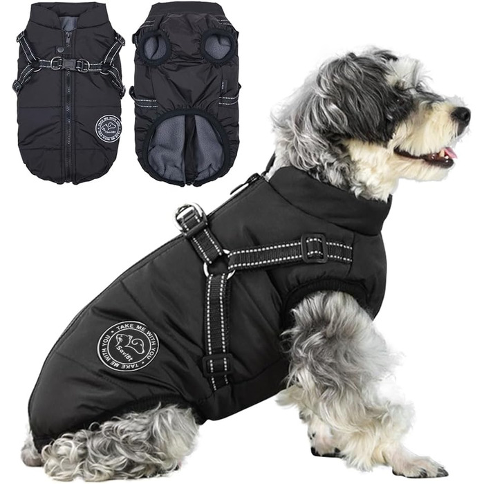 Тепла жилетка для собак на зиму - чорна, розмір M. Комфортна бавовняна жилетка з нагрудником для собак.