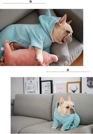 Піжама для собак з м'якої бавовни, комбінезон, худі з вушками кролика для Французького бульдога/Англійського бульдога/Американського пітбультер'єра XL, блакитний