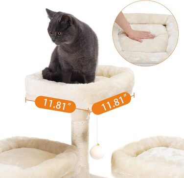 Котячий будиночок Heybly XXL 185,4 см, багаторівневий ігровий комплекс для великих домашніх котів з лежаком, плетеним кошиком, м'якою площею для відпочинку та стовпчиками для дряпання (бежевий)