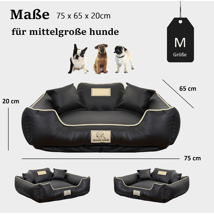Крісло-ліжко для собак середніх порід King Dog: миється, з еко-шкіри, 75x65 см, з можливістю персоналізації імені, водонепроникне, з силіконовою начинкою, чорне