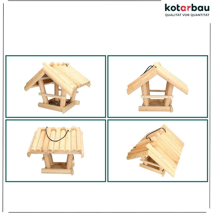 KOTARBAU® Годівниця для птахів з натурального дерева, маленька, без покриття, для підвішування, у комплекті 0,5 кг корму