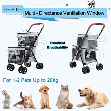 Візок для собак Joyfultails, складний, для маленьких собак та котів до 20 кг (сірий)