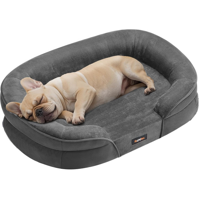 Feandrea лежанка для собак, ортопедична, 76 x 51 x 18 см, сірий колір, для середніх собак, знімний, водонепроникний чохол, протиковзна