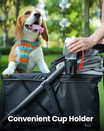 Візок для собак середнього розміру, складаний, з регульованою ручкою, кошиком для зберігання та підстаканником, балдахіном та сітковим віконцем, ідеальний для собак середнього розміру