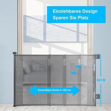 Захист для сходів з замком, розтяжне захисне ворота для дітей та собак, ширина 150 см, висота 83 см, сірий