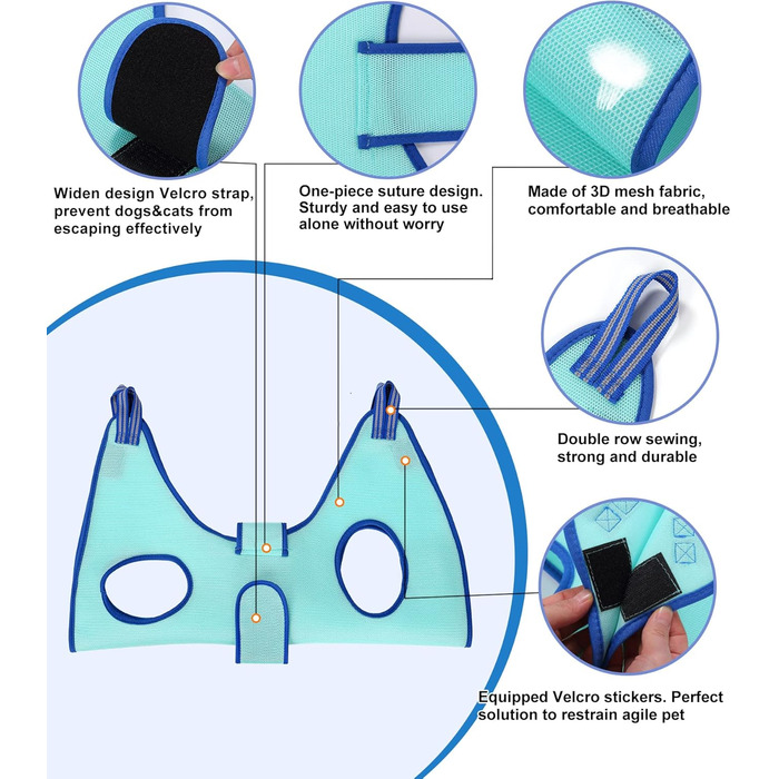 Гамак для грумінгу собак, гамак для догляду за собаками, набір для стрижки кігтів з гамаком, гамак для грумінгу собак з широким ременем (середній, до 16 кг, блакитний)