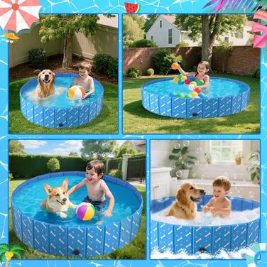 Басейн для собак великих порід LTFIOON, 120x30 см, складаний, з дренажним клапаном, з неслизького PVC, для собак, котів та дітей