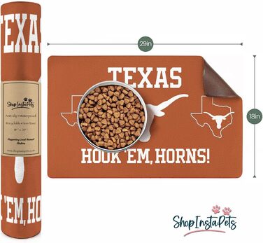 Офіційний килимок для корму та води для собак і котів NCAA Texas Longhorns, 45,7×73,7 см, нековзкий, водонепроникний