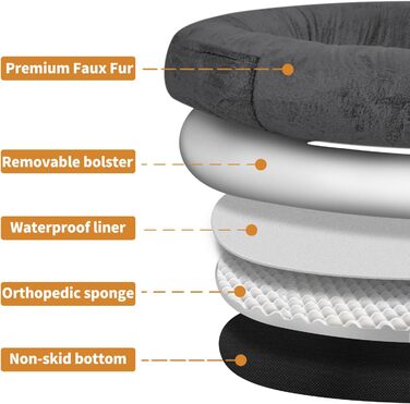 Крісло-мішок для собак та людей NESTROAD, 180x114x35 см, сірий, з штучним хутром, подушкою та ковдрою