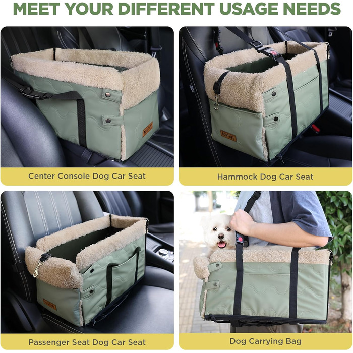 Автокрісло для собак з PU-шкіри, Рожеве (Зелена PU-шкіра)