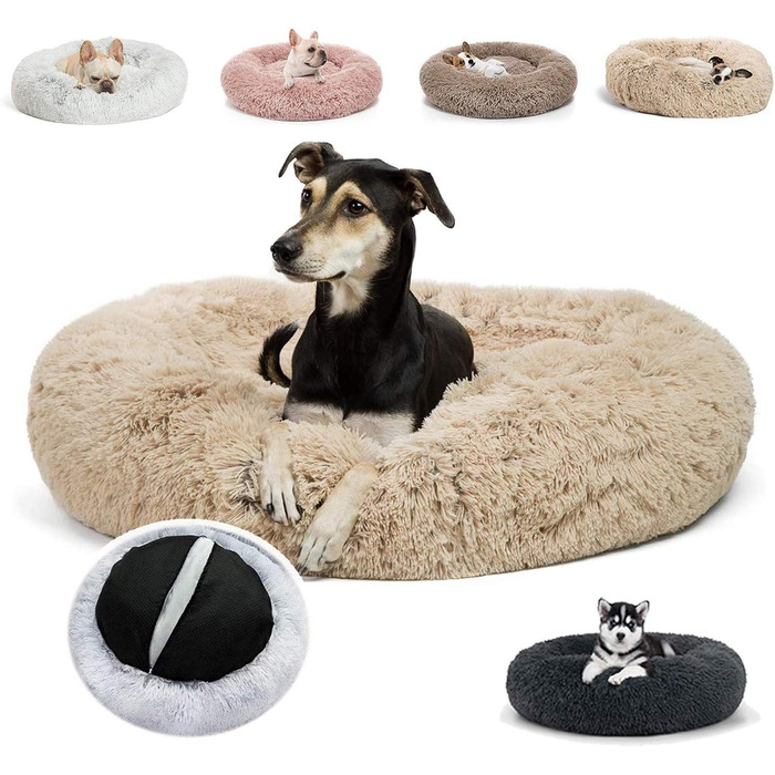 Крісло-ліжко для собак великих порід, миється, подушка для собак та котів, лежанка для собак, кошик для котів, кругле м'яке пухнасте ліжко для тварин, 110x110x20см, Бежевий колір