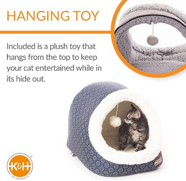 Лежак для котів K&H Thermo-Pet Cave, не обігрівається, темно-синій, геометричний візерунок, 43,2x38,1x33,2 см