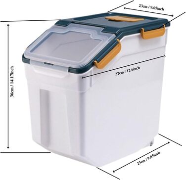 Контейнер для зберігання корму для собак, зерна, рису, борошна, сухого корму, вологостійкий, пластиковий, для цуценят, з замком та колесами (сірий) (6812)