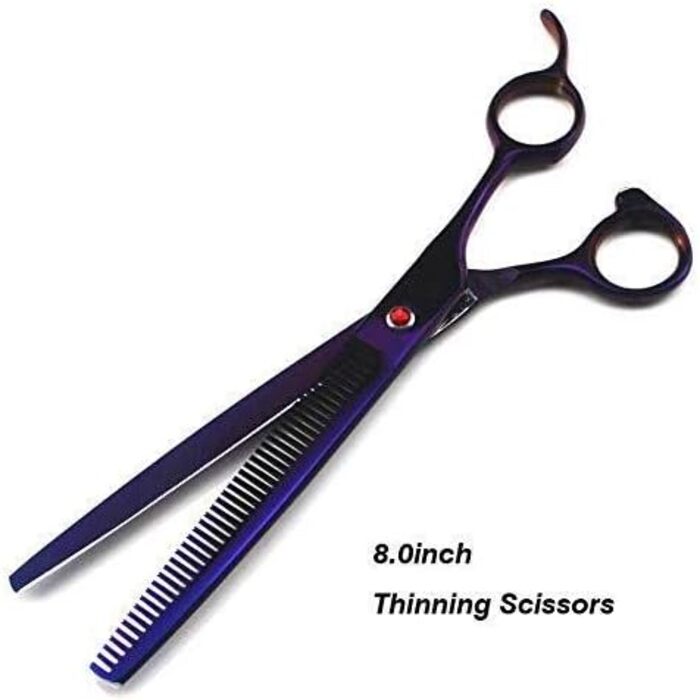 Набір професійних ножиць для грумінгу собак та котів (4 шт.): прямі, зігнуті, для стрижки та фінальної обробки. Виготовлені з нержавіючої сталі.