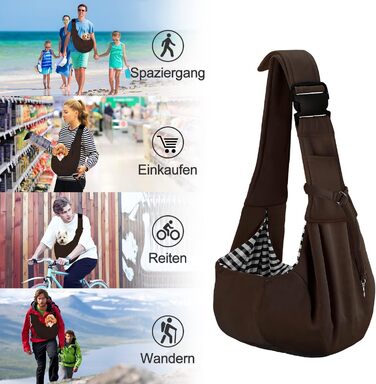 PetLoft Тканинна переноска для собак, реверсивна, регульована, Cross-Body Carrier для собак/кішок/кроликів (Коричнева)
