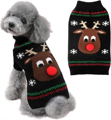 Пуловер для собак SlowTon на Новий Рік: теплий святковий костюм для малих та середніх собак (червоно-білий, чорний, XS)