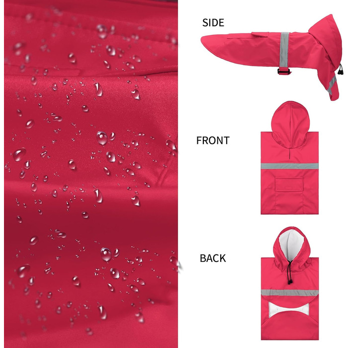 Дощовик для великих собак NACOCO, регульований, динозавр, водонепроникний, одяг, легка дощова куртка, пончо з капюшоном, смугастий, світловідбиваючий, блакитний (розмір M, блакитний динозавр) (2X-Large (упаковка з 1), червоний/походи, однотонний (Getaway 