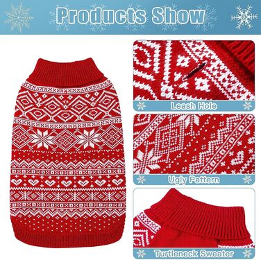 Пуловер для собак HOMIMP Argyle - теплий зимовий одяг для цуценят та собак різних розмірів. М'який, стильний, теплий одяг для собак, червоний, для прогулянок та повсякденного використання.