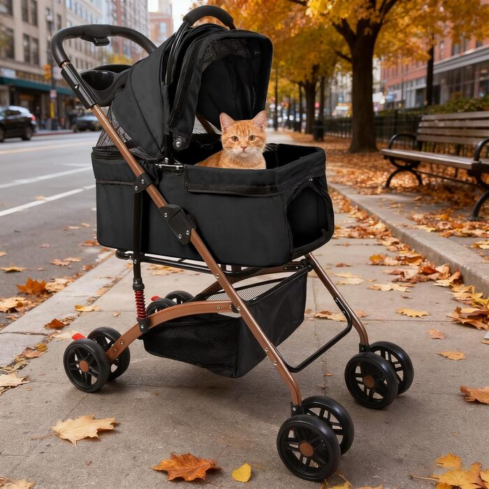 Дитяча коляска для тварин Homewell, чорна, складна, знімний кошик, сітка-вікно, ремені на плече, тримач для напоїв, до 20 кг