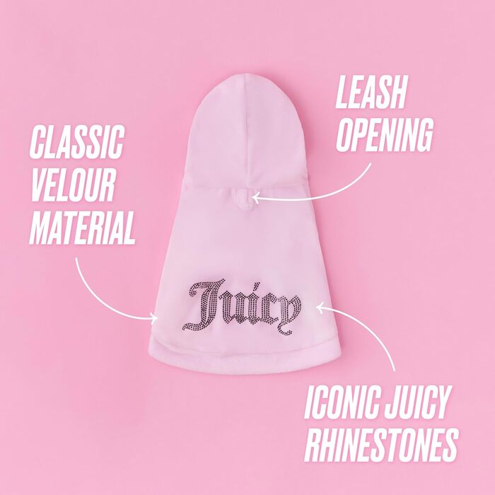 Світшот Juicy Couture Bling Velours для домашніх тварин – Рожевий – XS/S (0,9–3,2 кг) – для собак та котів