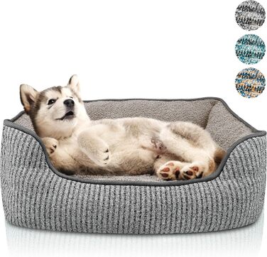 Ліжко для собак та котів Bluzelle, корзина для собак, диванчик для собак, подушка для собак, ліжко для котів, подушка для котів, миється, не слизьке, знімний коврик, плюшеве, тепле, розмір S, сірий - 53x42x18 см