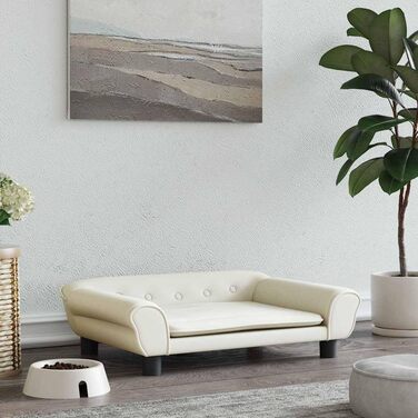 Крісло-ліжко для собак, м'яке ліжко для тварин, диванчик для маленьких собак та котів, ліжко для домашніх тварин, велюр (70 x 48 x 22 см, кремовий)