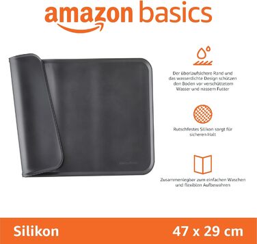 Підкладка під миску для тварин Amazon Basics, силіконова, 47 x 29 см, 2 шт. (Чорна)