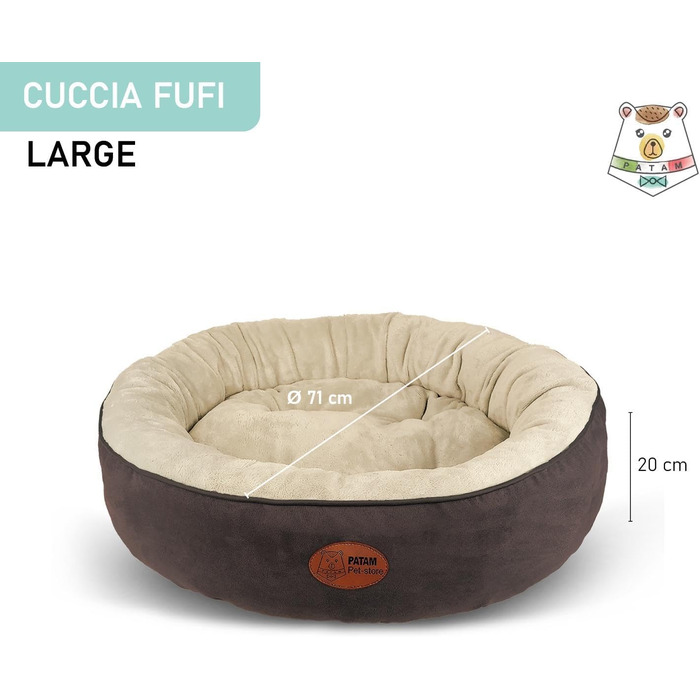 Кругле ліжко для собак та котів Fufi Beige, велике (⌀ 71 см), з м'якими краями, неслизьке, знімне, для всіх сезонів
