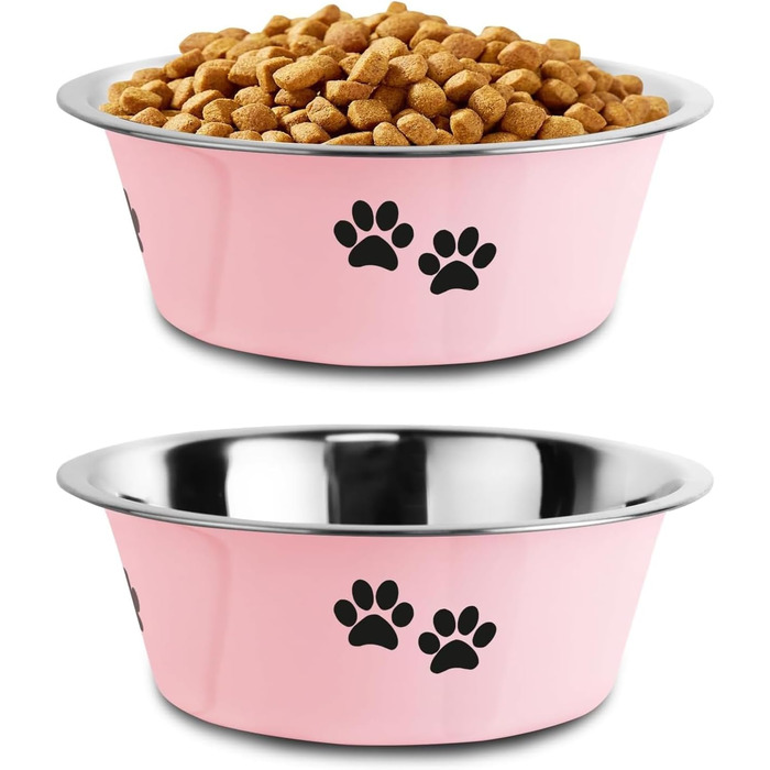 Набори мисок для собак та котів SUOXU з нержавіючої сталі (860 мл, 2 шт.) з антиковзною основою - рожевий