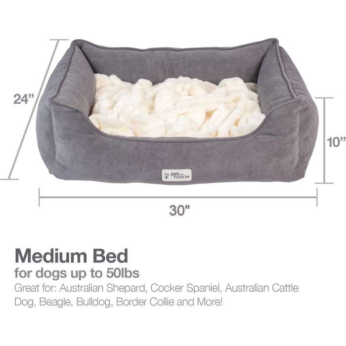 Ліжко для собак і котів PetFusion Calming Cuddler, антистрес, середній розмір, знімна ковдра, CertiPUR-US меморі пін, сіро-слонова кістка