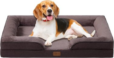 Ортопедичне ліжко для собак середніх та великих порід 109x84x21 см, з високощільним губчатим наповнювачем, знімний водонепроникний чохол, зручне, нековзне, (Коричневий, L)