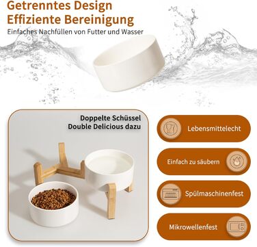 Набір мисок для собак, підняті миски, кераміка, протиковзкий стійкий, 2 шт., 850 мл, білий